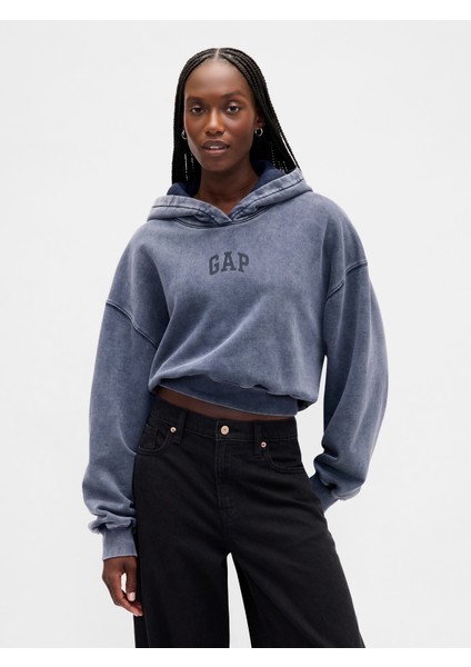 Kadın Lacivert Gap Logo Vintagesoft Crop Fleece Sweatshirt