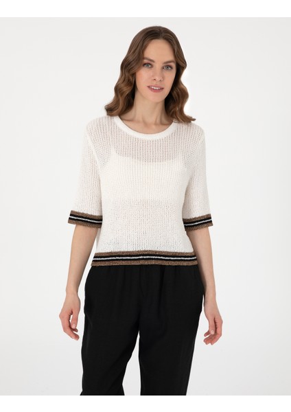 Kadın Ekru Regular Fit Triko Tişört 50306558-VR019