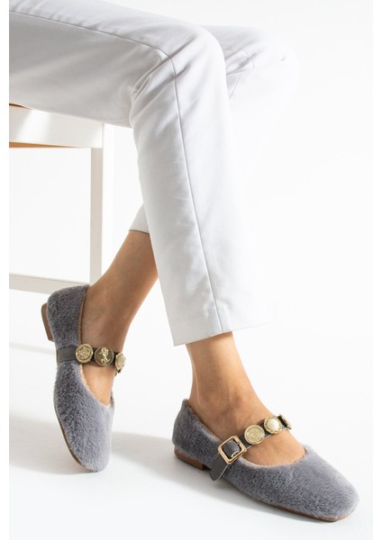 Kadın Peluş Toka Detay Düz Taban Ev Babet fırsatları