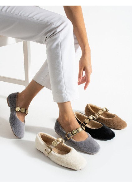 Kadın Peluş Toka Detay Düz Taban Ev Babet indirimleri