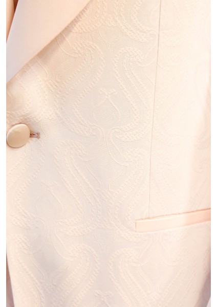 Dalgalı Desenli Şal Yaka Yelekli Toz Pembe Smokin - Wessi