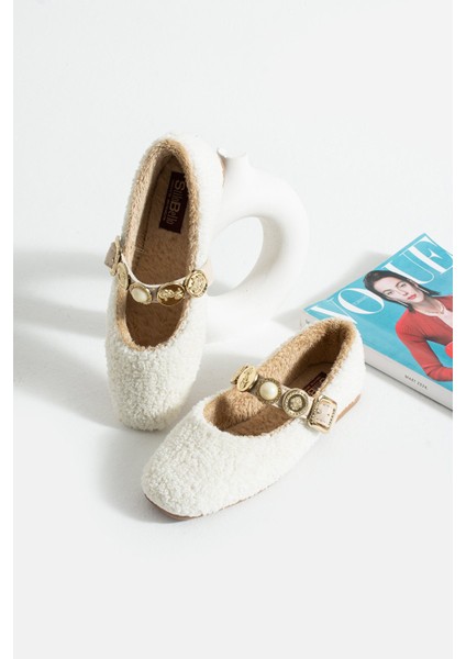 Kadın Peluş Toka Detay Düz Taban Ev Babet