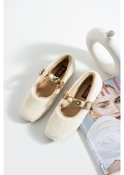 Kadın Peluş Toka Detay Düz Taban Ev Babet fırsatları