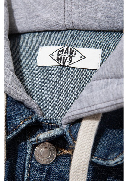 % 100 Pamuk Regular Fit Kapüşonlu Çift Göğüs Cepli Kot Ceket Erkek Çocuk Kot Ceket 6111402 modelleri