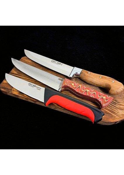 N690 Çelik Pro Kelle Bıçağı, Kasap Bıçağı , Et Bıçağı , Mutfak Bıçağı Seti 3 'lü Paket