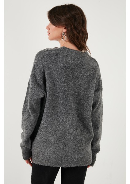 Oversize Fit Düğmeli V Yaka Uzun Kollu Triko Hırka Bayan Hırka 4616232