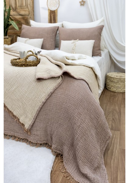 HB&Victory Müslin Yatak Örtüsü %100 Pamuk Kahverengi Renk Çift Kişilik 240X230 Cm.