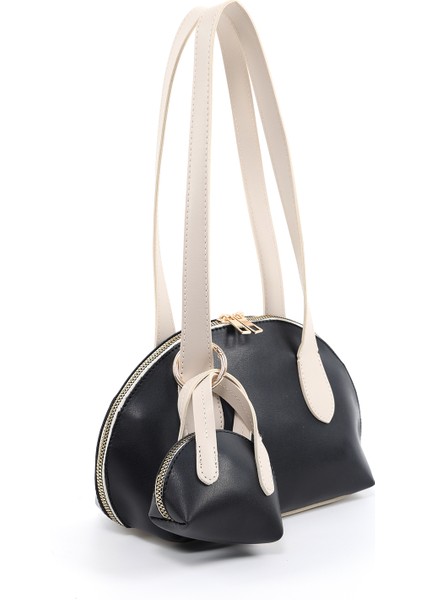 Siyah/krem SHK232 Suni Deri Tek Bölmeli Charm Mini Çanta Aksesuarlı El, Kol ve Omuz Çantası fiyatları