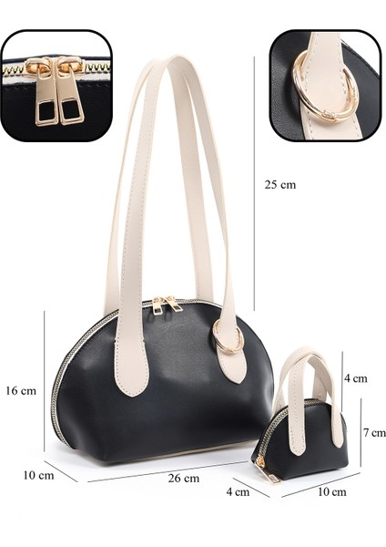 Siyah/krem SHK232 Suni Deri Tek Bölmeli Charm Mini Çanta Aksesuarlı El, Kol ve Omuz Çantası fırsatları