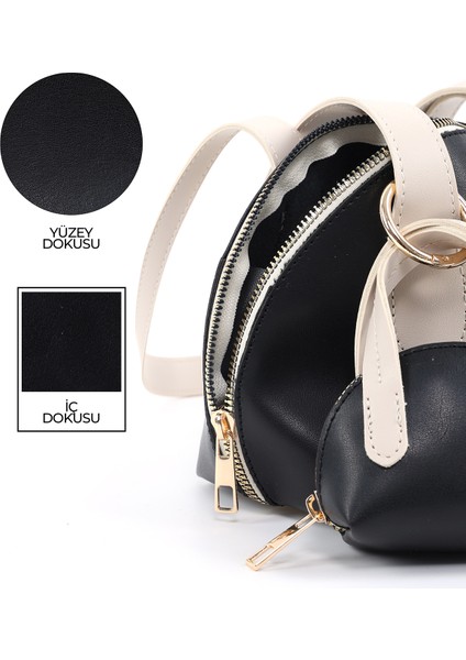 Siyah/krem SHK232 Suni Deri Tek Bölmeli Charm Mini Çanta Aksesuarlı El, Kol ve Omuz Çantası indirimleri
