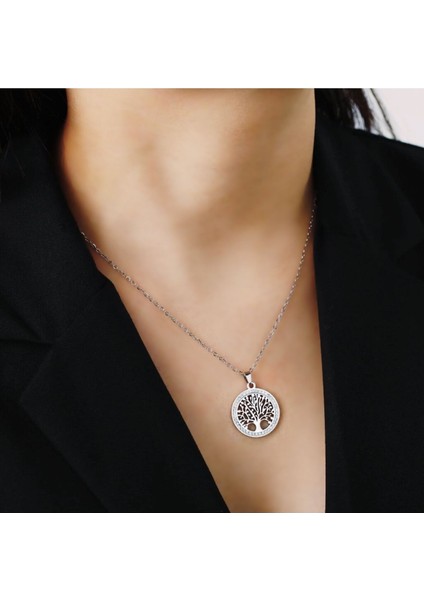 Paslanmaz Çelik Hayat Ağacı Kolye Klavikula Zincirli (Yaşam Ağacı Kolye)