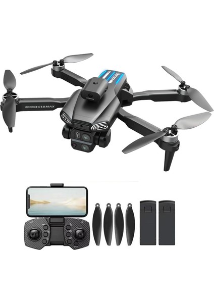 Yetişkinler ve Çocuklar Için Hd Kamera 2 Pili C18S Drone LED Işıklar Optik Akış Sensörlü Fpv Kamera