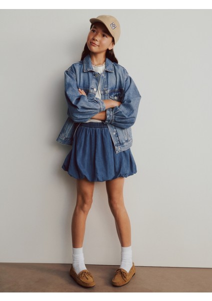 Kız Çocuk Mavi Denim Bubble Şort