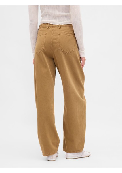 Kadın Kahverengi Mid Rise Twill Barrel Pantolon