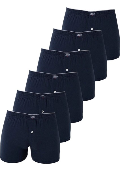 6'lı Paket Lacivert Erkek Penye Havlu Bel Boxer %100 Pamuk