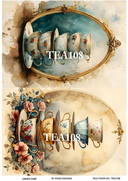 Çay Serisi TEA108 Fincan, Çiçek, Pano Desenli 29*42 cm Pirinç Dekopaj