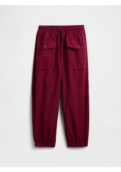 Kız Çocuk Kırmızı Paraşüt Pantolon