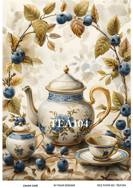 Çay Serisi TEA104 Fincan, Çiçek, Pano Desenli 29*42 cm Pirinç Dekopaj