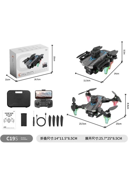 C19S Hd Dual 360 Kamera Katlanabilir Çantalı Drone Seti Karbon indirimleri
