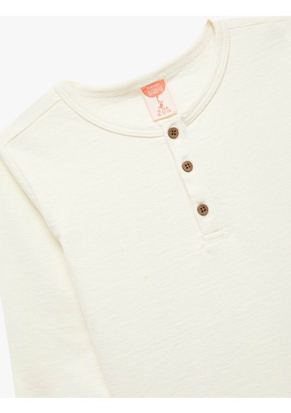 Pamuklu Düğmeli Ekru Erkek Bebek Uzun Kollu T-Shirt 6WMB10053TK modelleri