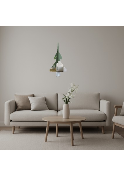 Sanatsal Uçak Figürlü Dekoratif Aynalı Tablo - KT2191-9770