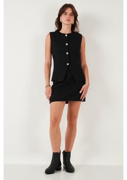 Pamuk ve Yün Karışımlı Slim Fit Mini Boy Tüvit Etek Bayan Etek 611AU086