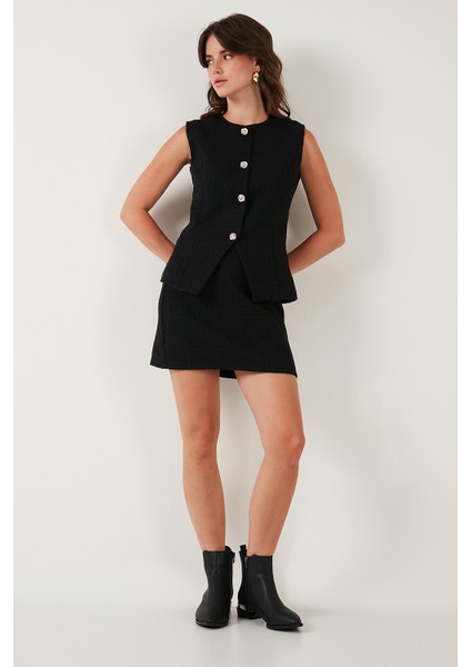 Pamuk ve Yün Karışımlı Slim Fit Mini Boy Tüvit Etek Bayan Etek 611AU086 fırsatları