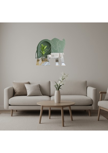 Anne ve Yavru Fil Dekoratif Aynalı Tablo - KT4354-3485