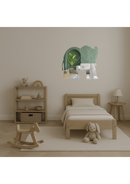 Anne ve Yavru Fil Dekoratif Aynalı Tablo - KT4354-3485 fırsatları