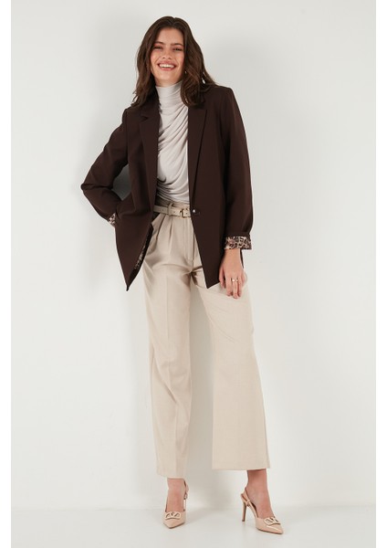 Standart Fit Mono Yaka Desenli Astar Detaylı Blazer Ceket Bayan Ceket 6524003 fırsatları