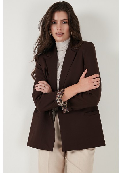 Standart Fit Mono Yaka Desenli Astar Detaylı Blazer Ceket Bayan Ceket 6524003 indirimleri