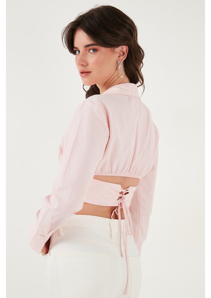 Fitted Fit Pamuklu Korse Detaylı Uzun Kollu Crop Gömlek Bayan Gömlek 611GO00376 modelleri