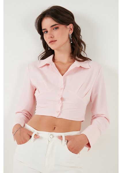 Fitted Fit Pamuklu Korse Detaylı Uzun Kollu Crop Gömlek Bayan Gömlek 611GO00376 indirimleri