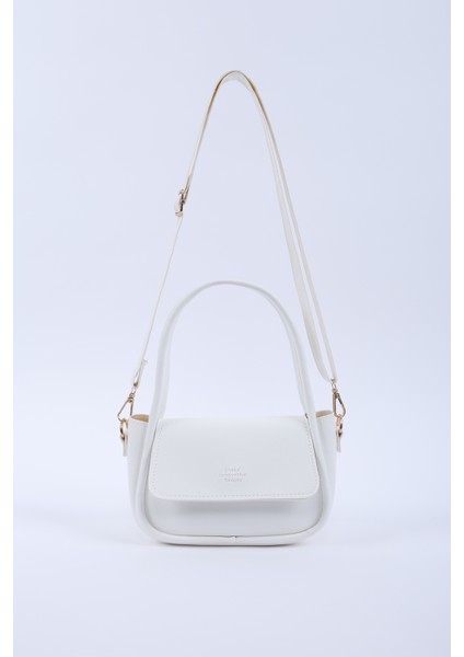 Beyaz SHK198 Suni Deri ,tek Bölmeli, Çıtçıtlı Ayarlanabilir Askılı El, Kol ve Omuz Çantası