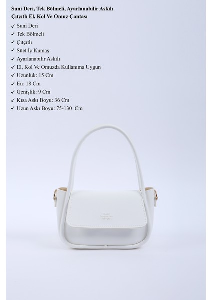 Beyaz SHK198 Suni Deri ,tek Bölmeli, Çıtçıtlı Ayarlanabilir Askılı El, Kol ve Omuz Çantası modelleri