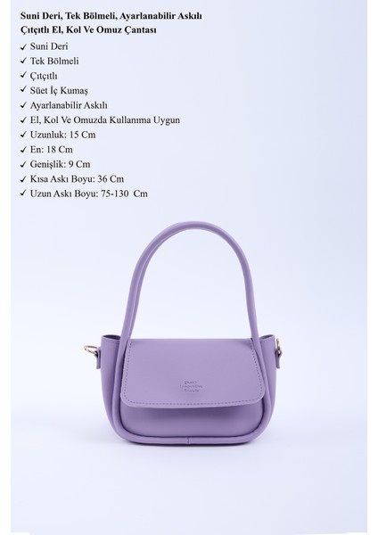 Lila SHK198 Suni Deri ,tek Bölmeli, Çıtçıtlı Ayarlanabilir Askılı El, Kol ve Omuz Çantası modelleri