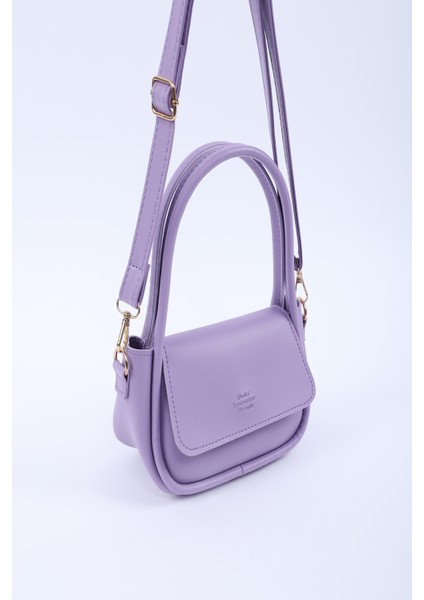 Lila SHK198 Suni Deri ,tek Bölmeli, Çıtçıtlı Ayarlanabilir Askılı El, Kol ve Omuz Çantası