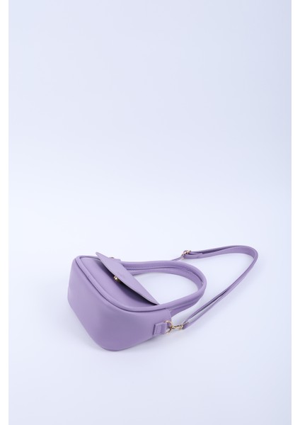 Lila SHK198 Suni Deri ,tek Bölmeli, Çıtçıtlı Ayarlanabilir Askılı El, Kol ve Omuz Çantası