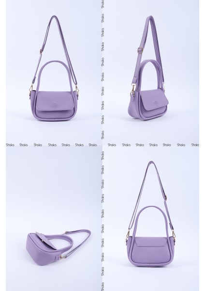 Lila SHK198 Suni Deri ,tek Bölmeli, Çıtçıtlı Ayarlanabilir Askılı El, Kol ve Omuz Çantası