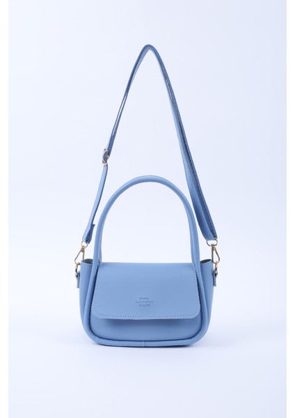 Mavi SHK198 Suni Deri ,tek Bölmeli, Çıtçıtlı Ayarlanabilir Askılı El, Kol ve Omuz Çantası