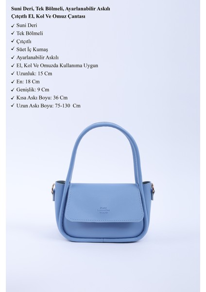 Mavi SHK198 Suni Deri ,tek Bölmeli, Çıtçıtlı Ayarlanabilir Askılı El, Kol ve Omuz Çantası modelleri