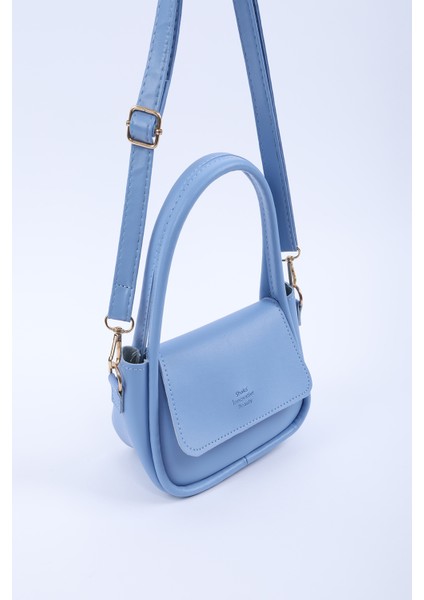 Mavi SHK198 Suni Deri ,tek Bölmeli, Çıtçıtlı Ayarlanabilir Askılı El, Kol ve Omuz Çantası