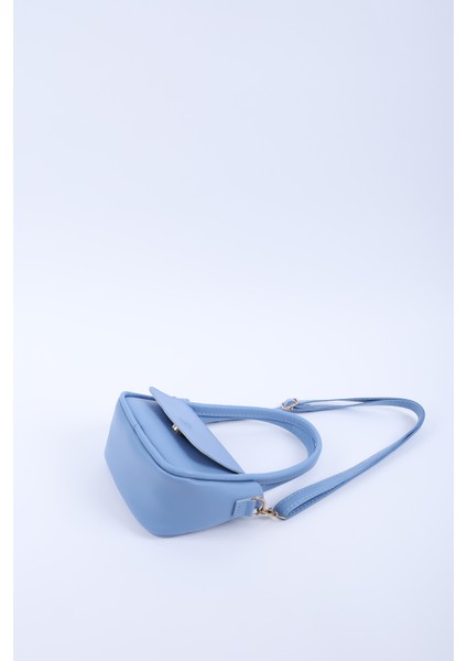Mavi SHK198 Suni Deri ,tek Bölmeli, Çıtçıtlı Ayarlanabilir Askılı El, Kol ve Omuz Çantası
