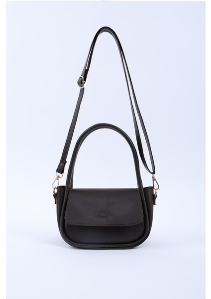 Kahve Rengi SHK198 Suni Deri ,tek Bölmeli, Çıtçıtlı Ayarlanabilir Askılı El, Kol ve Omuz Çantası