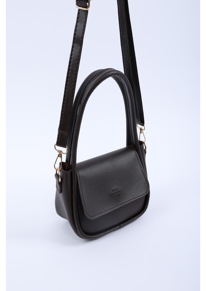 Kahve Rengi SHK198 Suni Deri ,tek Bölmeli, Çıtçıtlı Ayarlanabilir Askılı El, Kol ve Omuz Çantası