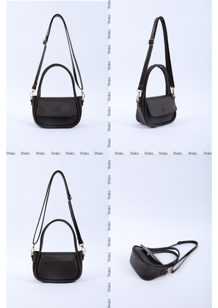 Kahve Rengi SHK198 Suni Deri ,tek Bölmeli, Çıtçıtlı Ayarlanabilir Askılı El, Kol ve Omuz Çantası