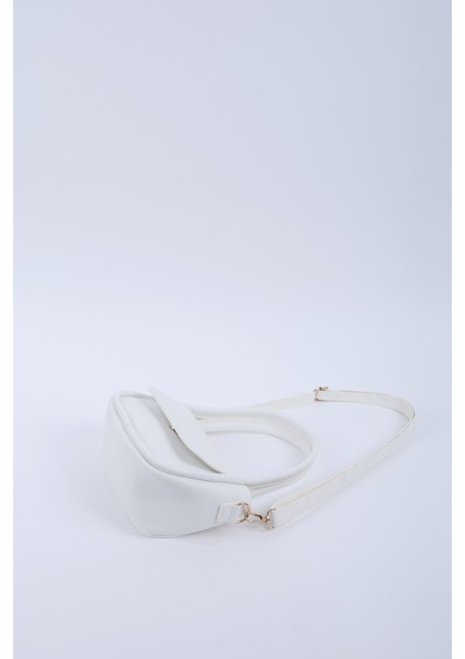 Beyaz SHK198 Suni Deri ,tek Bölmeli, Çıtçıtlı Ayarlanabilir Askılı El, Kol ve Omuz Çantası