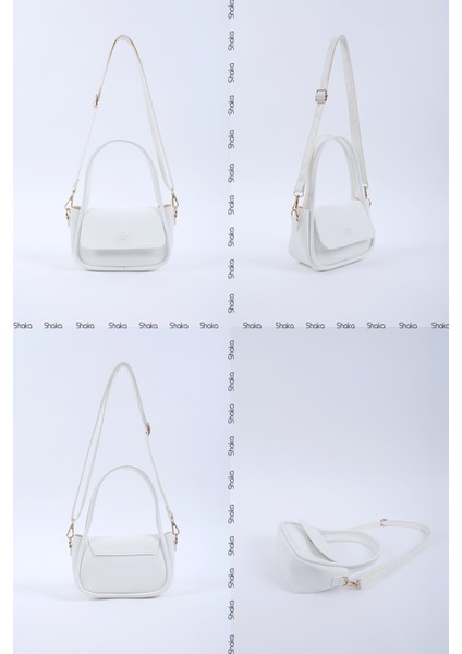 Beyaz SHK198 Suni Deri ,tek Bölmeli, Çıtçıtlı Ayarlanabilir Askılı El, Kol ve Omuz Çantası