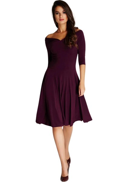 Kadın Bordo Omuz Dekolteli Elbise 13K020-L modelleri