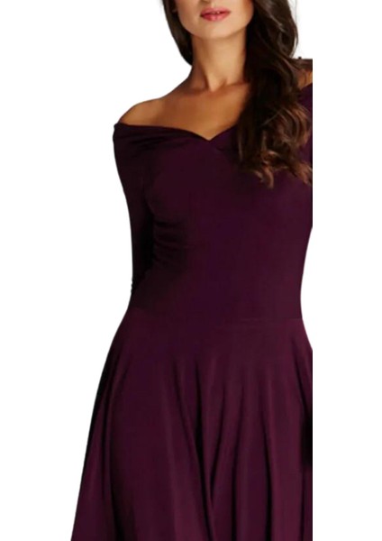 Kadın Bordo Omuz Dekolteli Elbise 13K020-L indirimleri